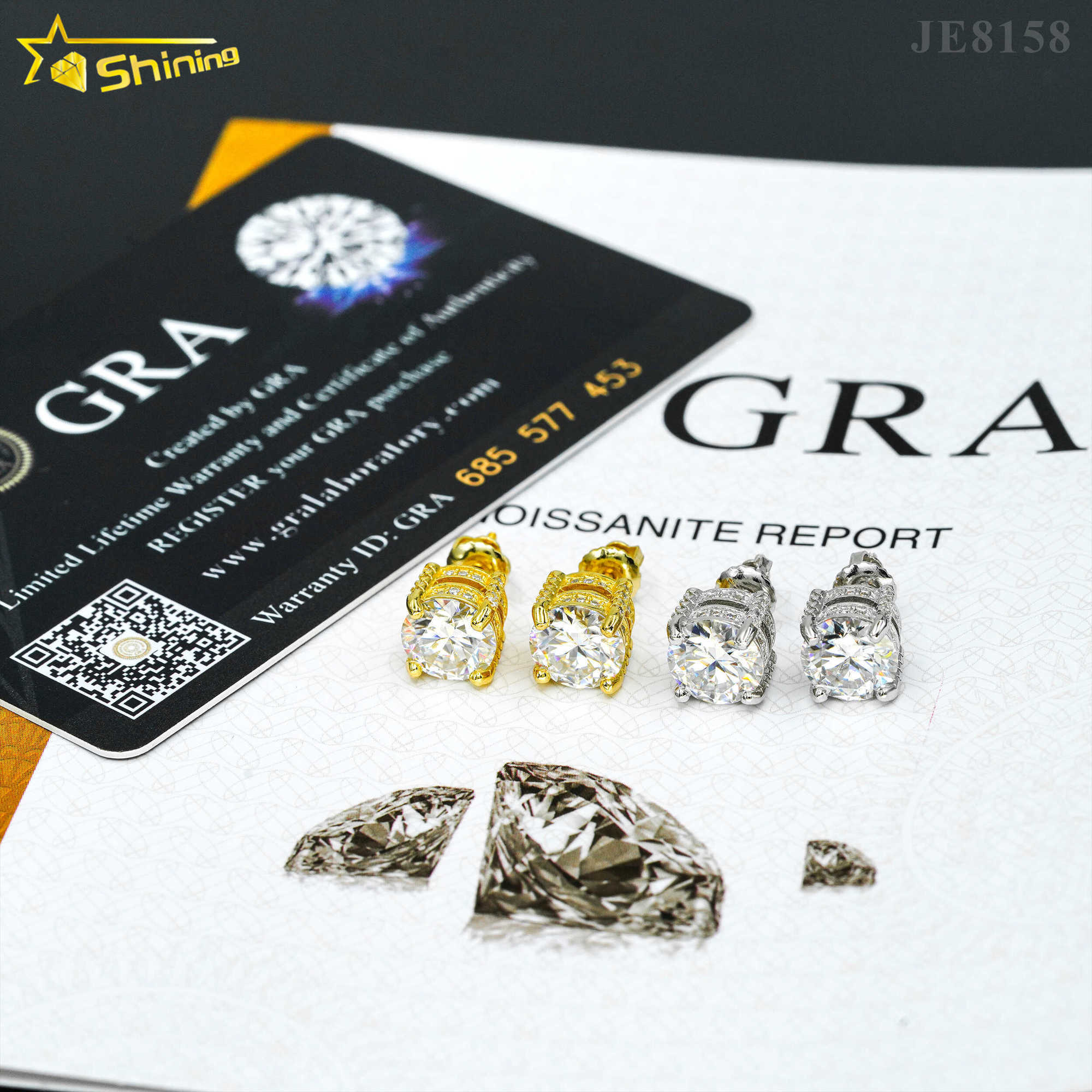 New arrival moissanite earrings 18k gold plated silver jewelry full round side stones screw back stud earrings