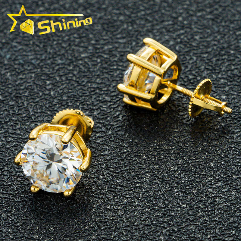 Fine Jewelry Hot Sale 6prongs Stud Earrings 925 Sterling Silver Screw Back Moissanite Diamond Hip Hop Stud Earrings
