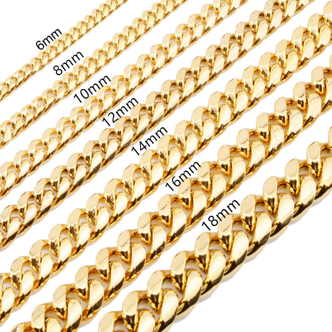 Wholesale Mens Classic 316L Stainless Steel Miami Cuban Link Bracelet 14K Solid Gold with PVD Plating Thick Necklace Jewelry