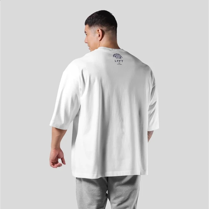 LYFT Jointly Men Running Sports Cotton T-shirt Gym Fitness Bodybuilding Loose Print Shirt Summer Male Jogging Training Tee Tops 250213