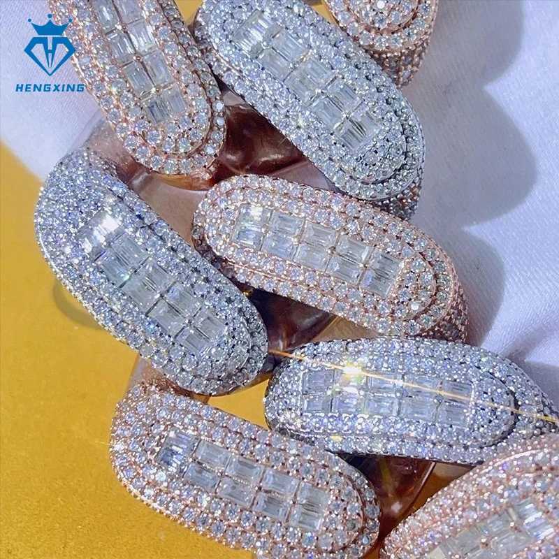 Custom Fine Jewelry 20mm 925 Sliver Rose Gold Plated Mens Cuban Chain Necklace Vvs Moissanite Miami Cuban Liink Chain