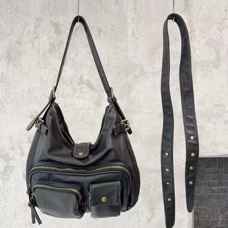 Vintage Messenger Bags For Women Designer Handbag And Purses 2024 New In PU Distressed Multiple Pockets Underarm Shoulder