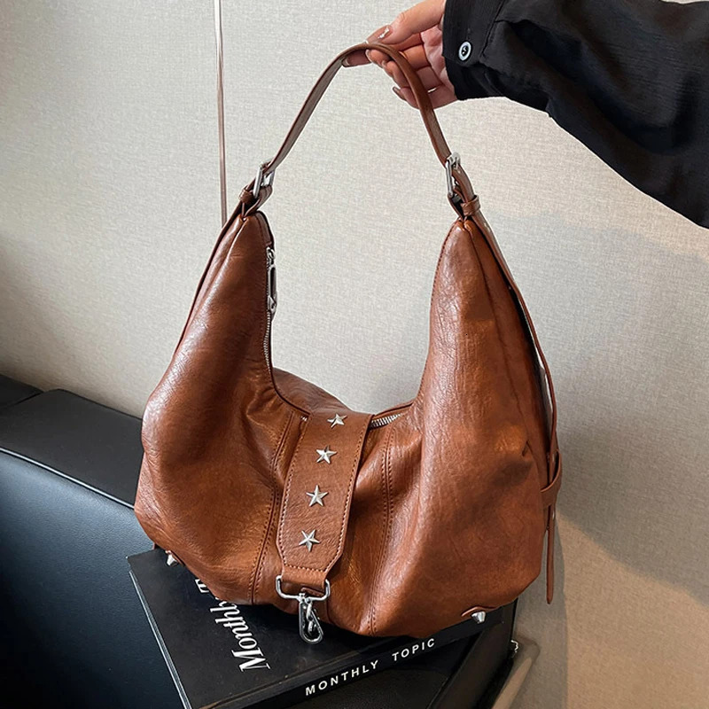 Brand Pu Leather Women's Handbag New Casual Fashion Retro Shoulder Niche Pleated Dumpg Bag Large Capacity Armpit Wallet