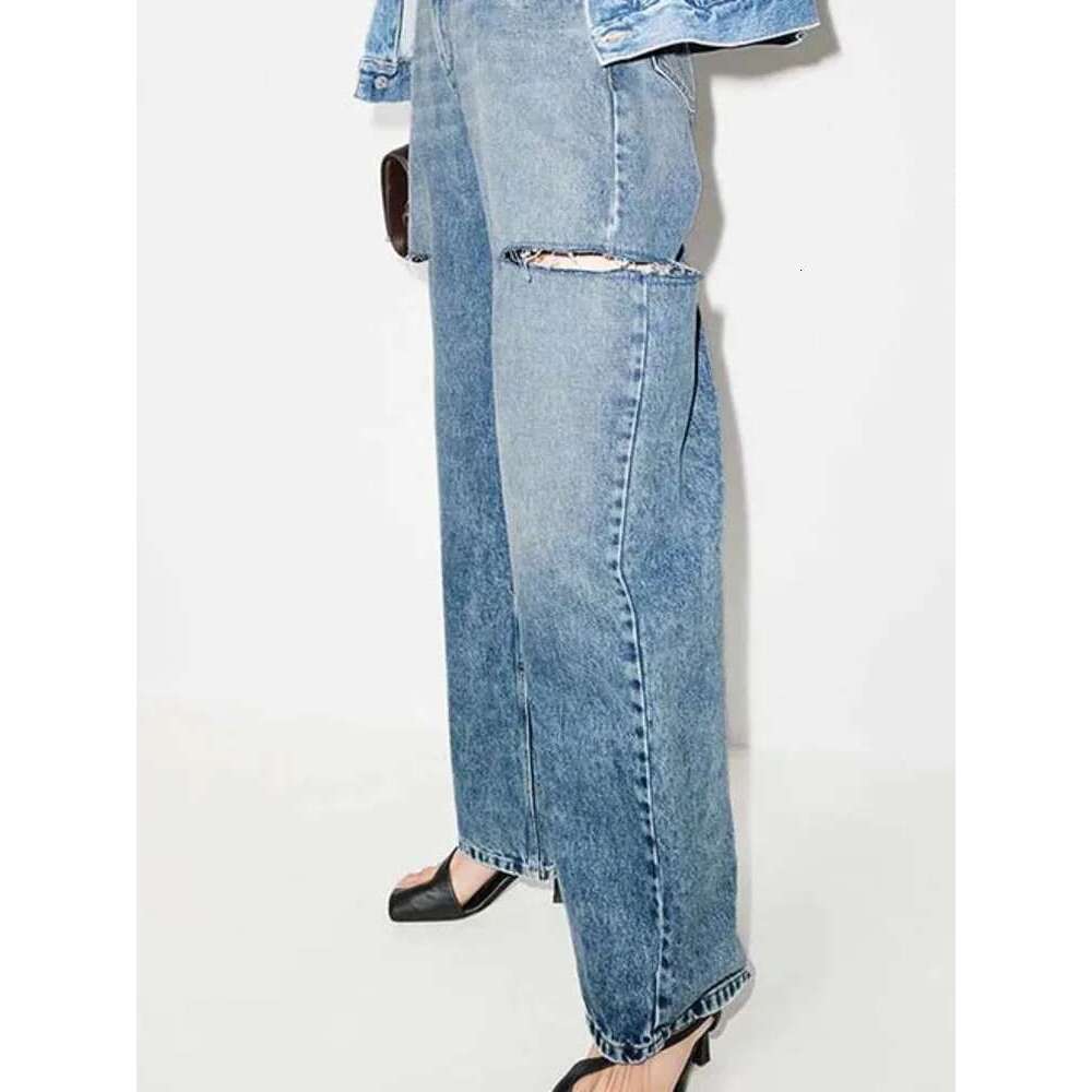2025 Women Summer Autumn Winter Knife Cuts Holes Pants Wide Leg High Waist Jeans Street Trendsetters