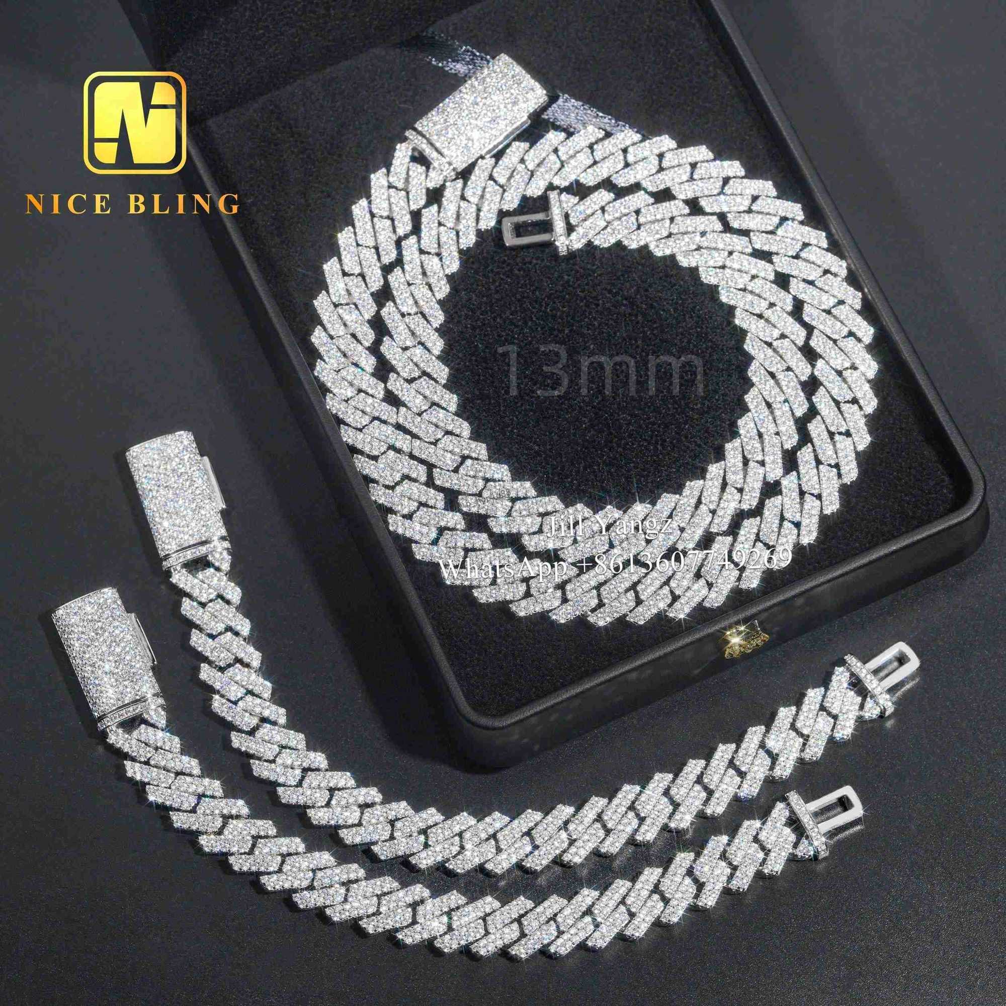 Ready Stocks 16 Year Cuban Chain Manufacturer 13mm Moissanite Diamond Hip Hop Iced Out Jewelry Necklaces 925 Sterling Silver