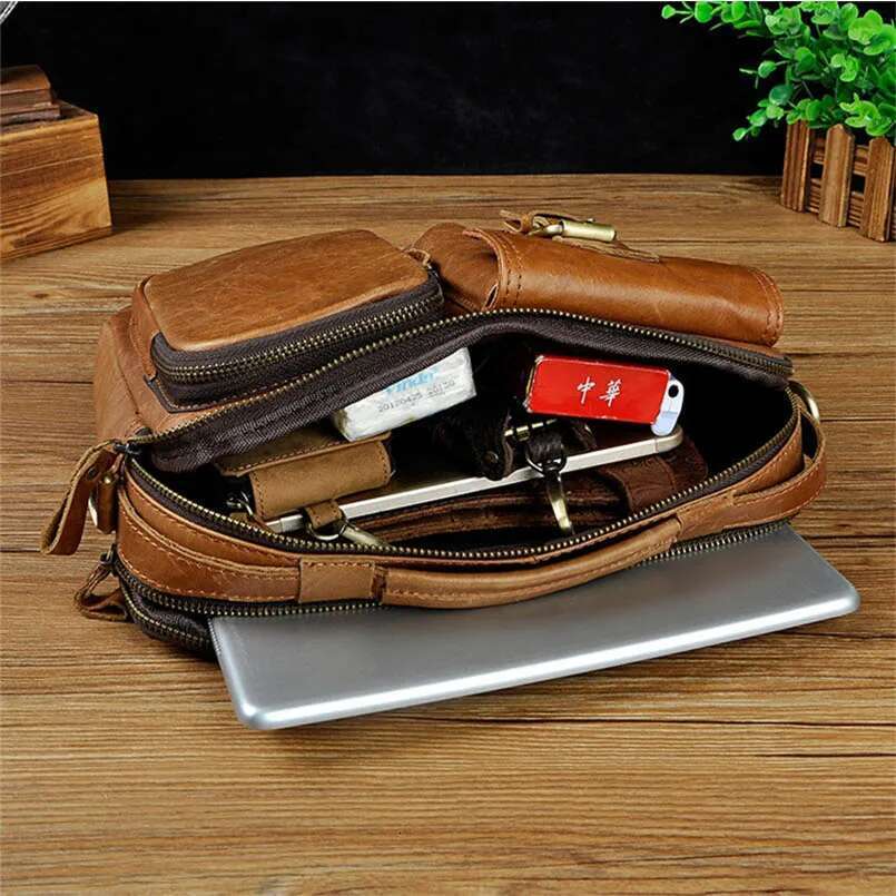 Leather Retro Large Capacity Unisex Handbag Shoulder Messenger Crossbody Notebook Bussiness Bag Man Briefcase Tote Office Purse