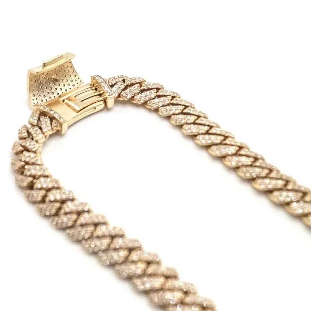 Pass Diamond Tester 925 sterling silver 2 rows Prong Setting Hip Hop Chain 8/10/12mm Cuban Chain Moissanite