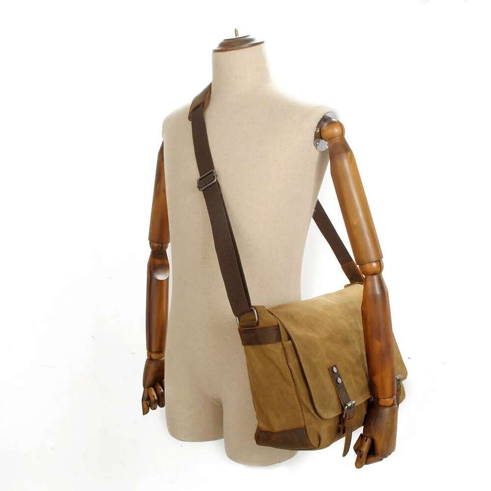 Vintage For Men Men's Oiled Canvas Messenger Bag Single Shoulder Crossbody Laptop School Bag Crossbody