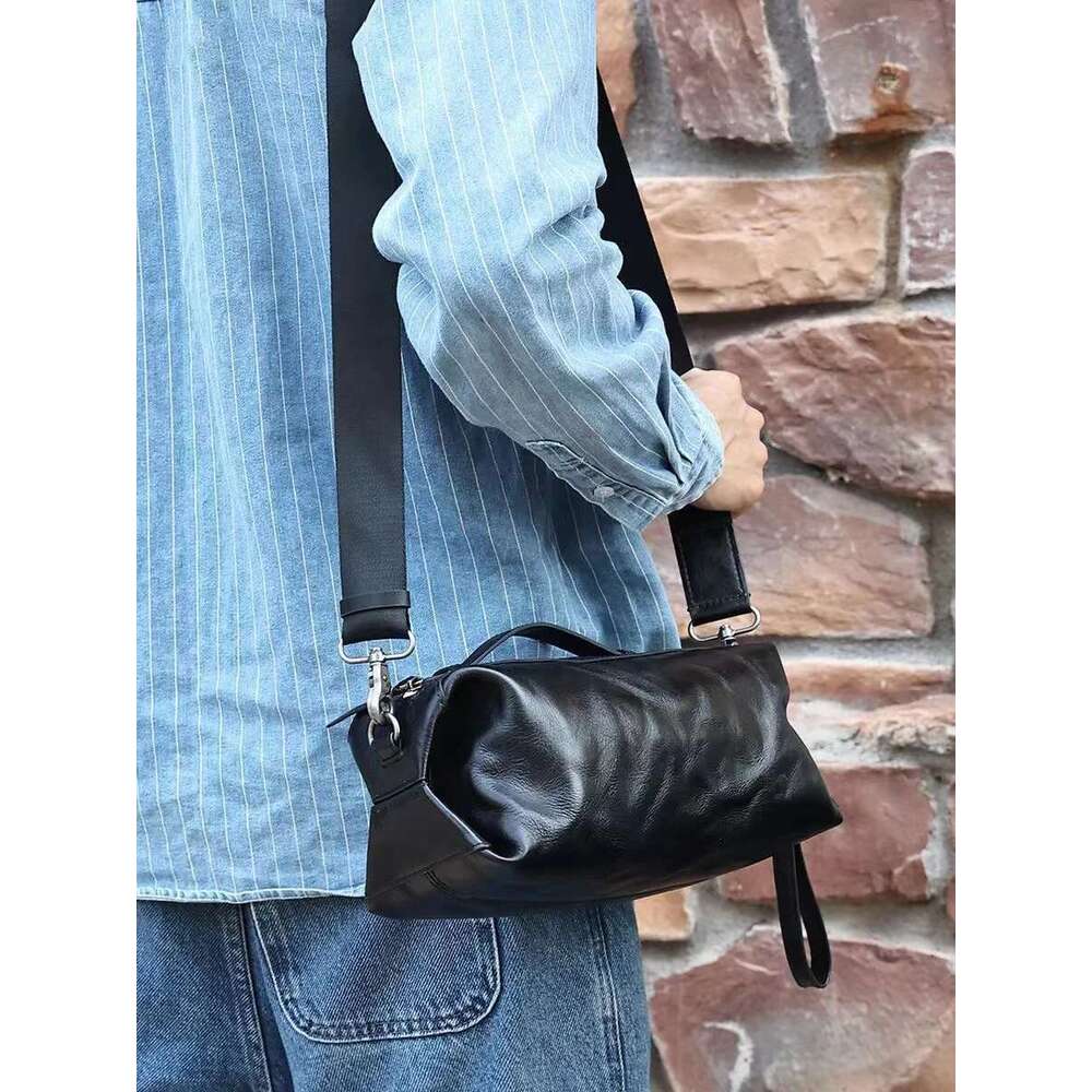 Wmnuo Shoulder Man Genuine Cowhide Leather Leisure Crossbody Messenger Bag Male Large Capacity Handbag Pillow Pocket