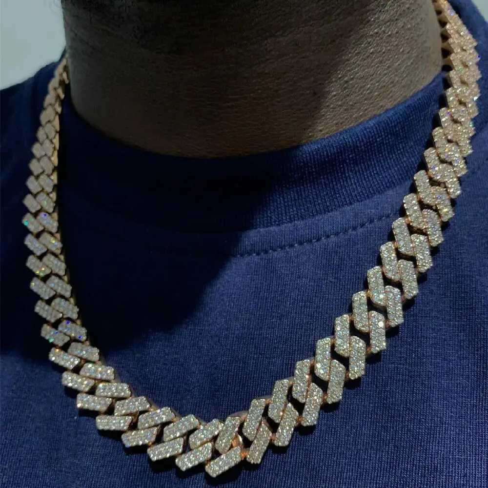 Pass Diamond Tester 925 sterling silver 2 rows Prong Setting Hip Hop Chain 8/10/12mm Cuban Chain Moissanite