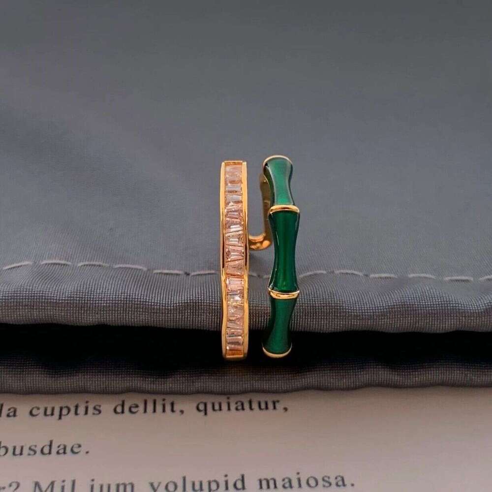 Hot sale Designer ring for women Chinese style green bamboo knot gold-plated Mozambique diamond high-end open ring luxury jewelry party gift wedding f