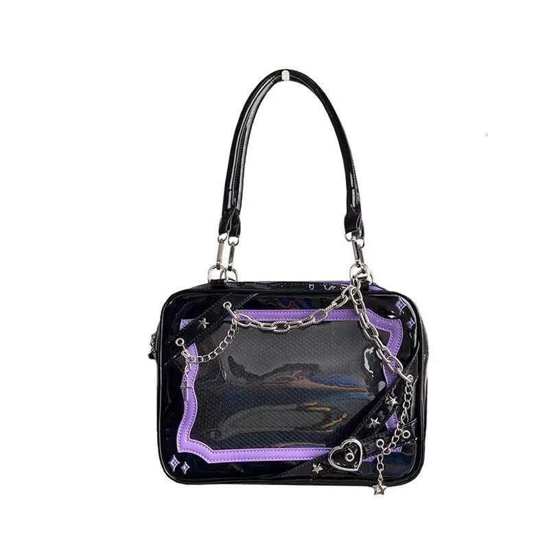 Y2k Aesthetic Patchwork Chain Women's Handbags Vintage Fashion Punk Gothic Underarm Bag Streetwear Transparent Shoulder Ita Bags
