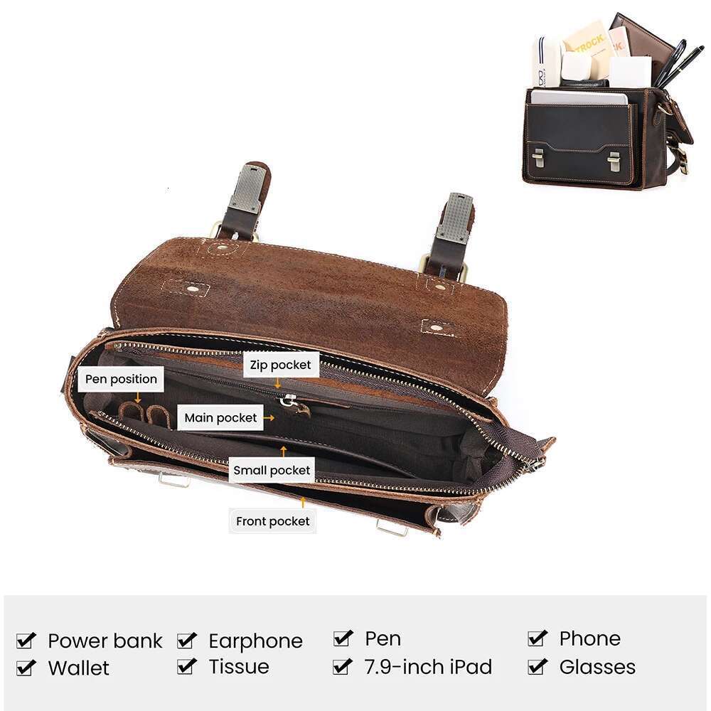 JOYIR Vintage Genuine Leather Shoulder Men Women Work Travel Messenger Satchel Crossbody Bag Fit For 7.9" Ipad Handbag