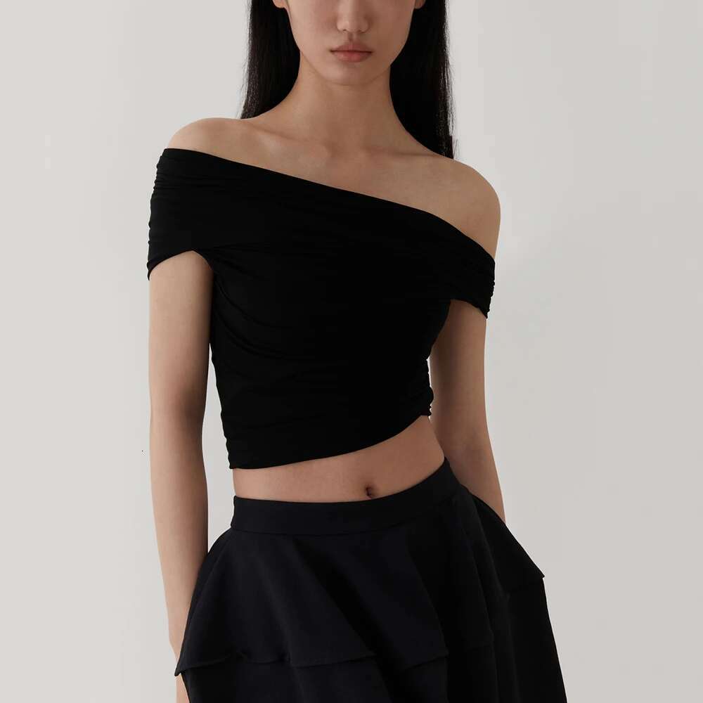 2024 Spring / Summer New Women's T-Shirt Y2k Stereo Rotary Cut Multi-Wear Modal Stretch Slim Sexy One-Shoulder Sleeveless Top