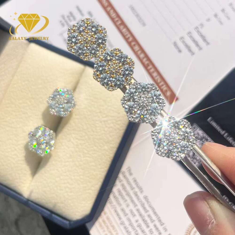 Sparkg Sier Screws Back Pass Test Cluster Snowflake Silica Earrings Ice Out Fine Earrings