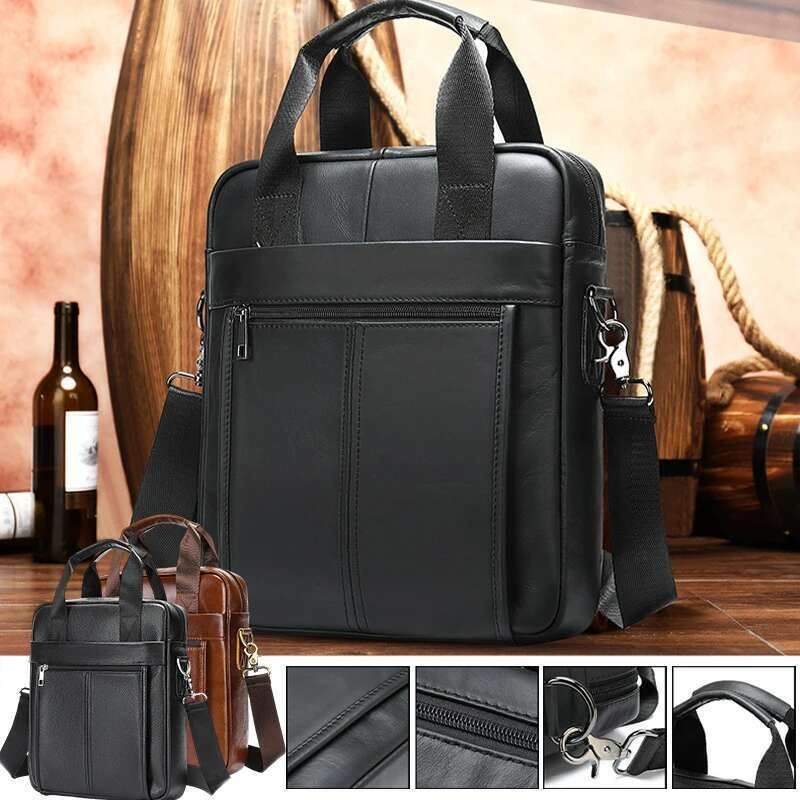 Genuine Leather Bags Crossbody Messenger Laptop Briefcase Handbag Men Vertical Single Shoulder Hand Bag