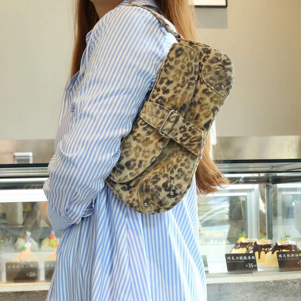 French Underarm Tote For Women's Brown Leopard Handbag Clutch Female Vintage PU Leather Shoulder Bags Versatile Casual
