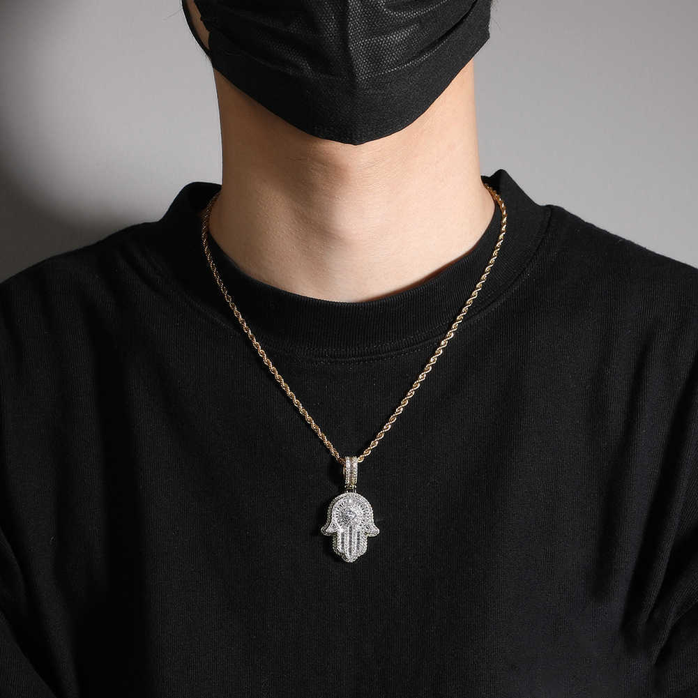 High Quality New European American Double Layer Hamsa Hand Gold Plated Jewelry Pendants Fatimas Hand Necklace