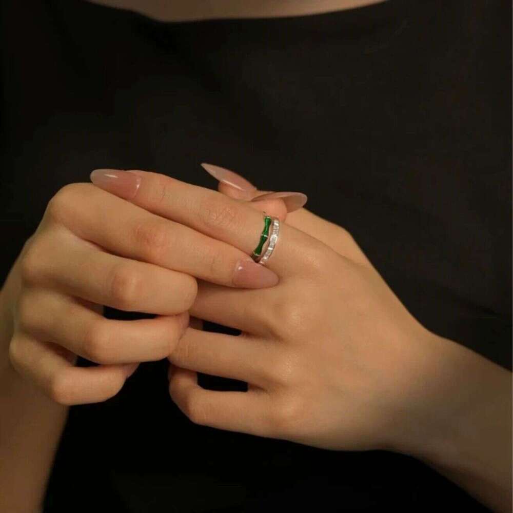 Hot sale Designer ring for women Chinese style green bamboo knot gold-plated Mozambique diamond high-end open ring luxury jewelry party gift wedding f