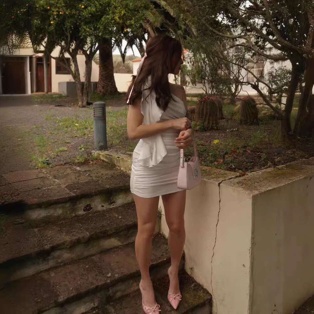 European and American style summer women's sexy slng shoulder three-dimensional wer slim fit hip hing dress 2025 temperament versatile new trend 