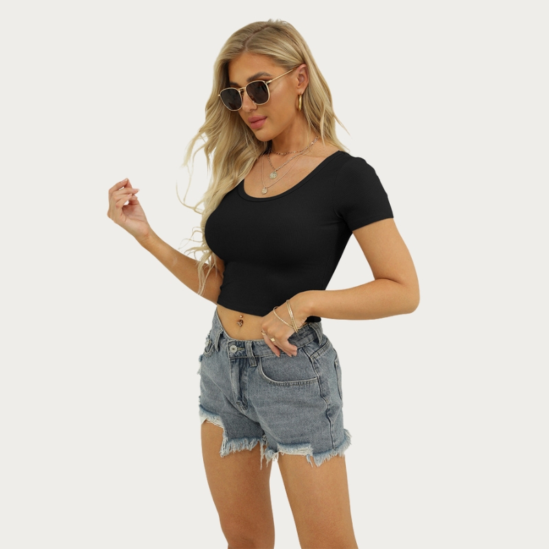 New arrival women's clothing European and American fashion solid color round neck V-neck two wear short-sleeved slim-fitting outer wear bottom T-