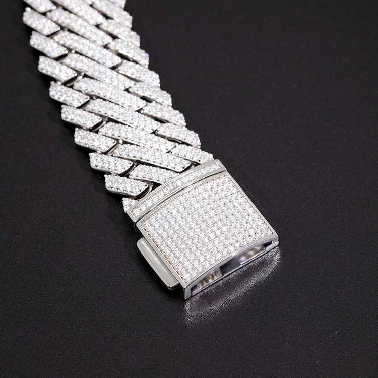 Customized Hip Hop Chain 20mm Width 2rows Cuban Chain S925 Sterling Silver Gold Plated Iced Out Moissanite Mens Link Jewelry