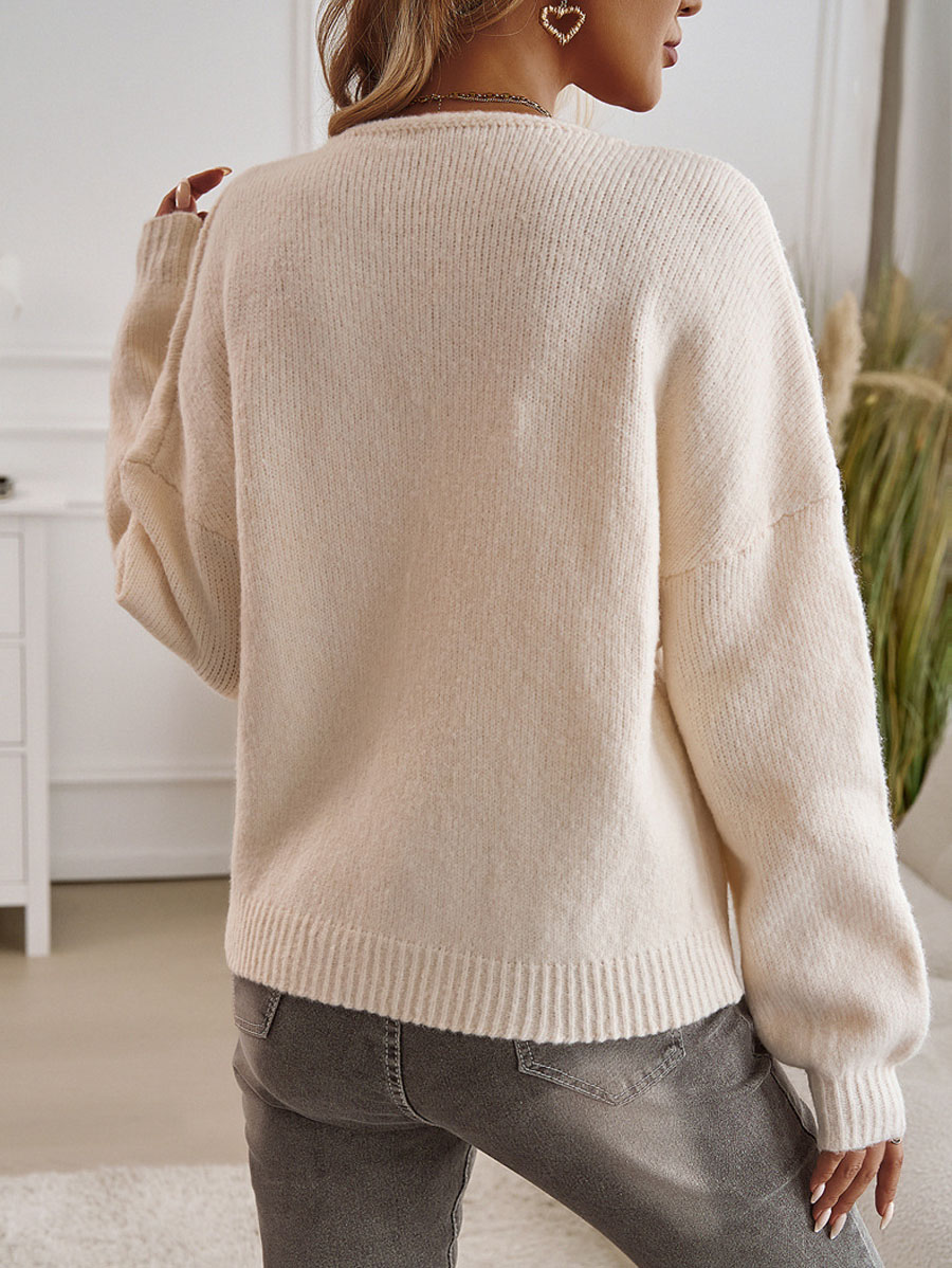 2024 Autumn/Winter Women's Casual Loose Cardigan with Strap Round Neck Solid Color Sweater
