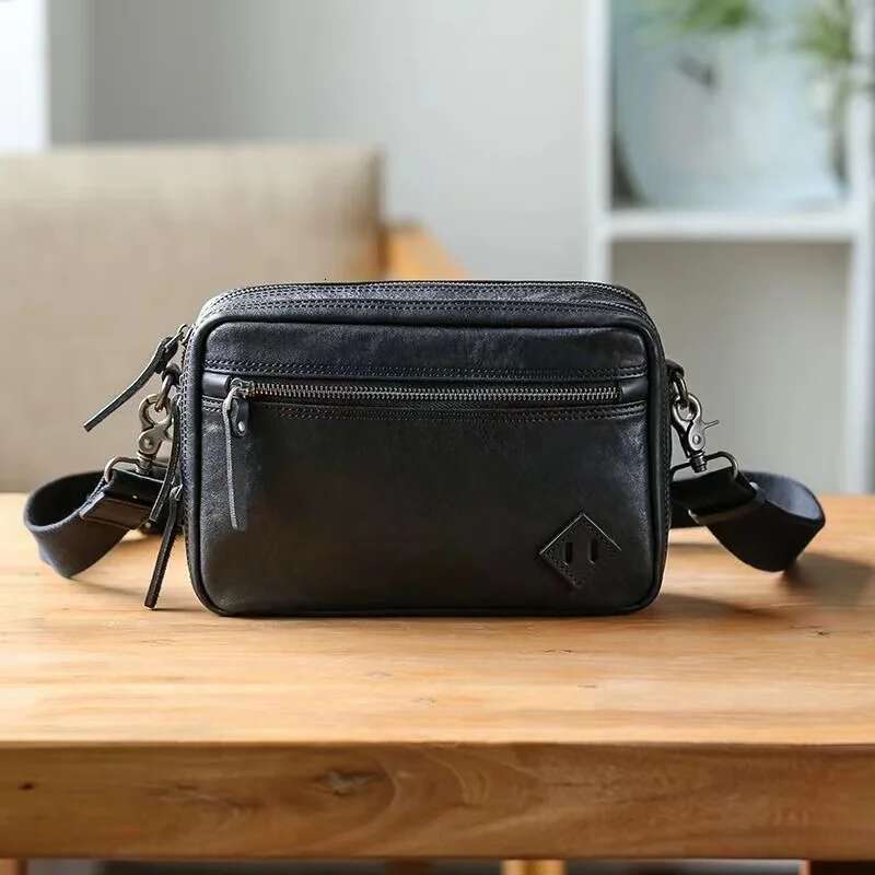 SENOFAN New Shoulder Man Genuine Cowhide Leather Leisure Crossbody Messenger Bag Male Japanese Style Double-Deck Pocket