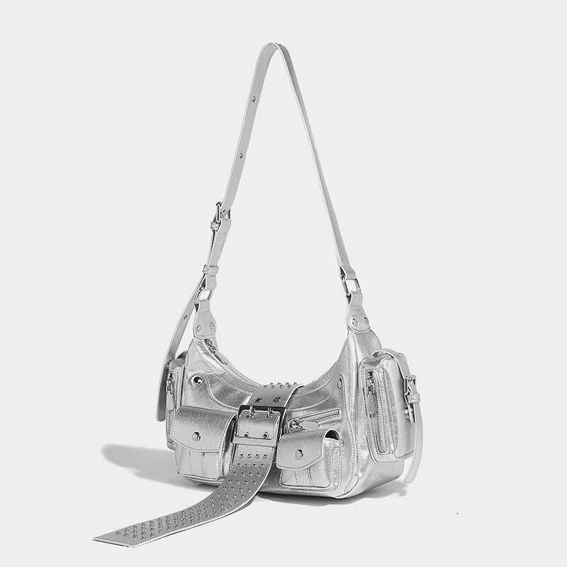 Moto & Biker Pocket Underarm Bag For Women Designer Handbag Purse 2024 New In Vintage Rivet Decoration Shoulder Crossbody