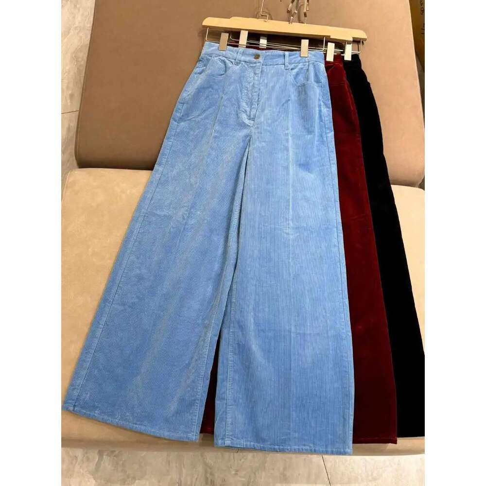 24 Autumn And Winter New Fashion High-Waisted Slim Corduroy Straight Women's Casual Wide-Leg Long Pants