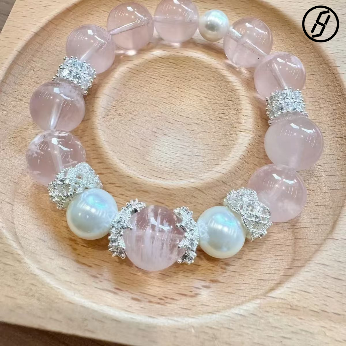 Natural Pink Snowflake Ghost Bracelet 12mm Pink Crystal Gift Girlfriend Chinese Bracelet New Style Flashing Four Seasons