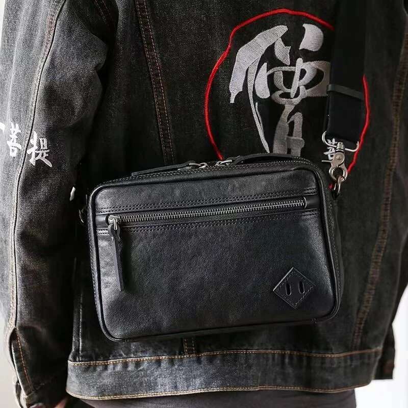SENOFAN New Shoulder Man Genuine Cowhide Leather Leisure Crossbody Messenger Bag Male Japanese Style Double-Deck Pocket