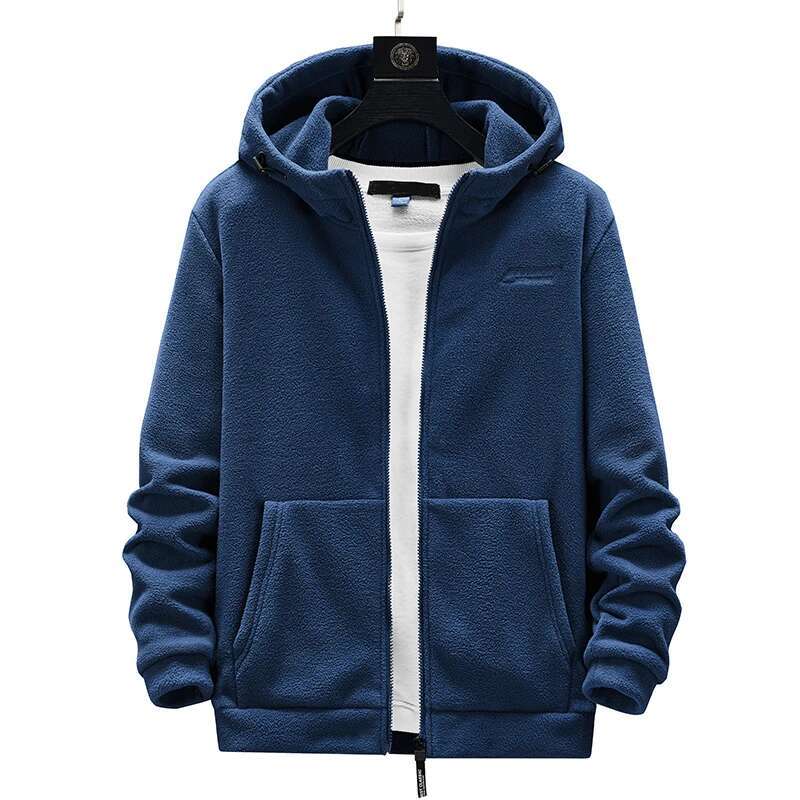 L-8XL Men's Sweatshirts Autumn Winter Plus Veet Outdoor Sports Warm Cardigan Jackets Large Size Solid Color Black Hoodies