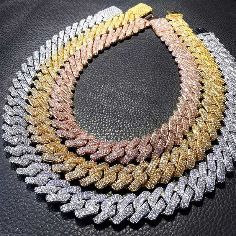 Gold Plated Iced Out Miami Cuban Link Chain 925 Sterling Silver 10mm Hip Hop Necklace Men and Women Moissanite Jewelry Necklace
