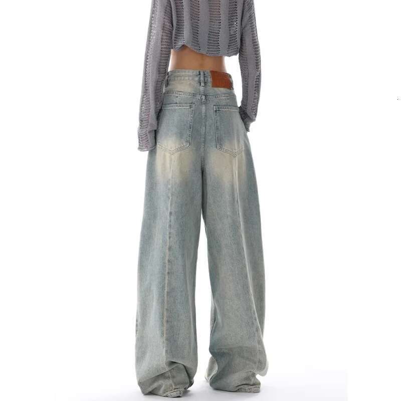 Y2k Blue Jeans For Women Quality High Waist American Street Wide Leg Pants Hip Hop Vintage Straight 2025 Autumn Trousers