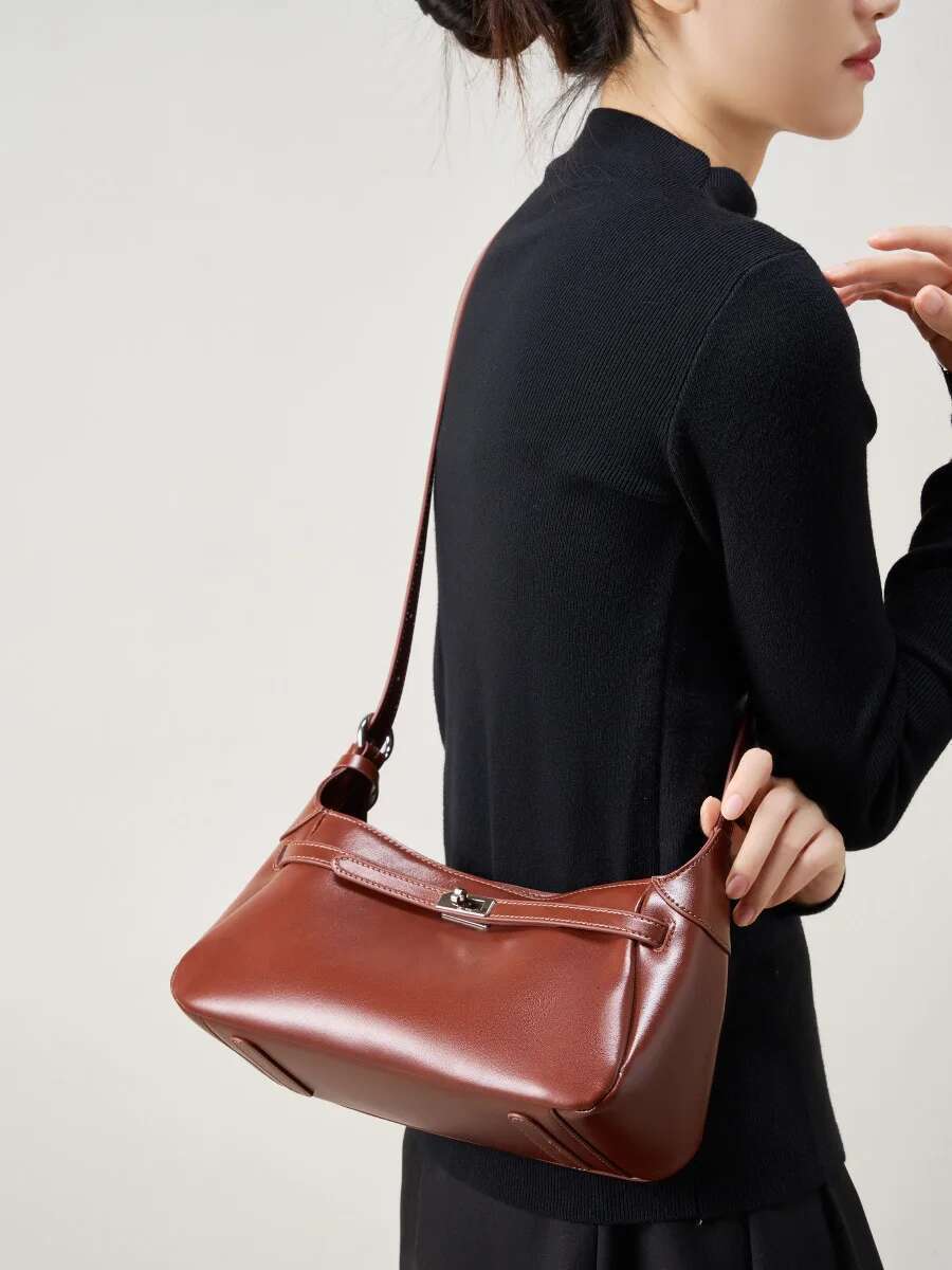100% Genuine Leaher Women Baguette Bag Cowhide Underarm Shoulder Crossbody Fashion French Women's Bag Gift Genuine Leather Cartoon BagVoyage