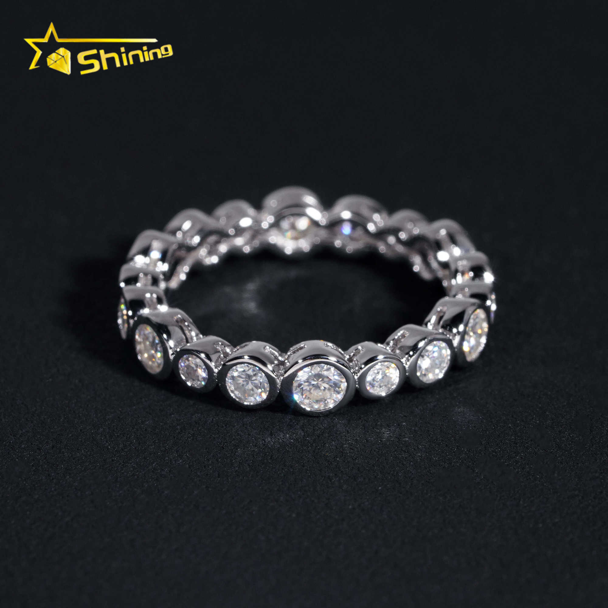 Hot Selling Band Ring S925 Sterling Silver Iced Out Eternity Ring Luxury Inlay Moissanite Diamond Classic Design
