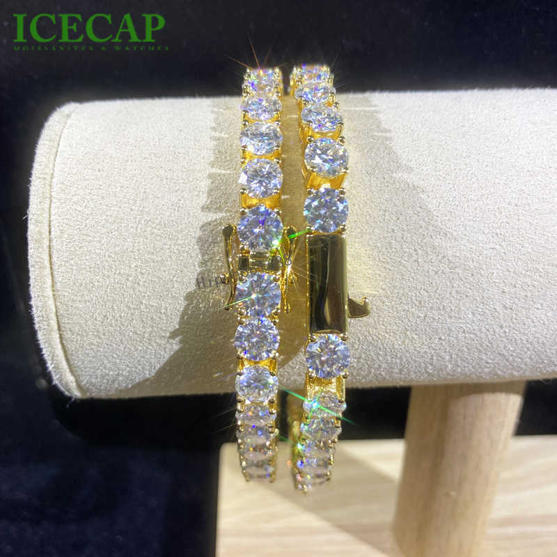 18k Gold 6mm D VVS Moissanite Tennis Chain Solid Silver Hiphop Diamond Tennis bracelet Pass Diamond Tester Fine Jewelry