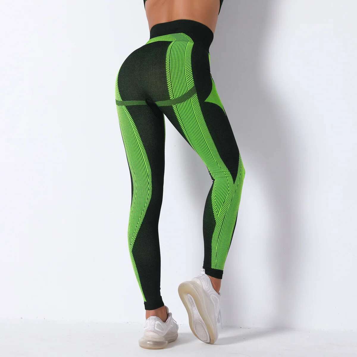 Rooftrellen 15%Spandex High Waist Women Seamless Fiess Striped Running Leggings Push Up Stretch Sports Pants