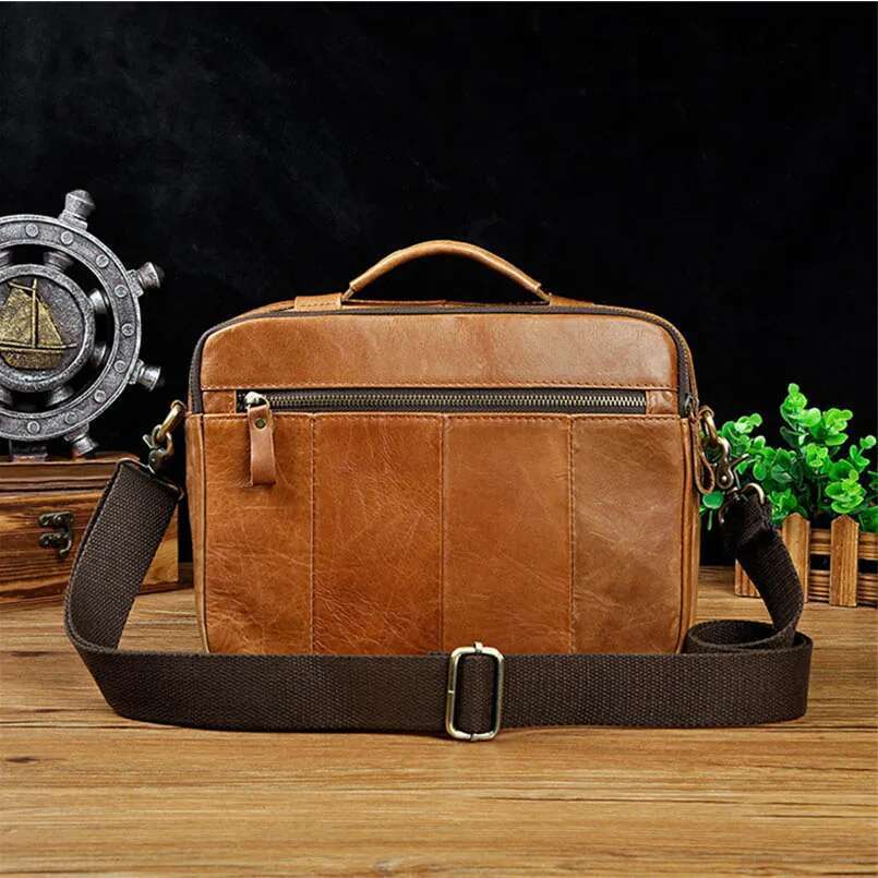 Leather Retro Large Capacity Unisex Handbag Shoulder Messenger Crossbody Notebook Bussiness Bag Man Briefcase Tote Office Purse