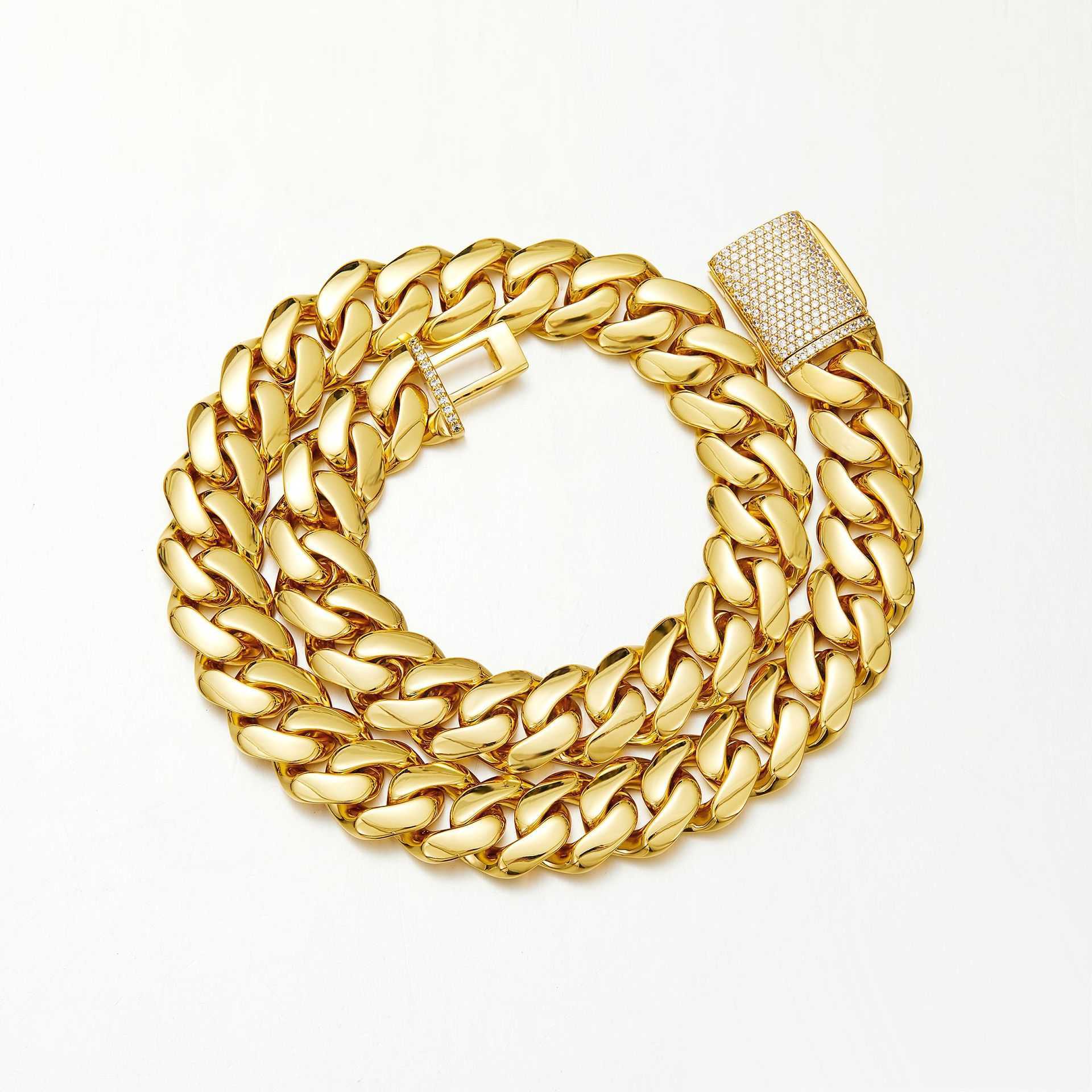 14mm-22mm Wide Chunky Hip Hop Bling Iced Out moissanite Bold Polishing Gold Miami Cuban Link Chain Bracelets for Men Rapper Jewelry