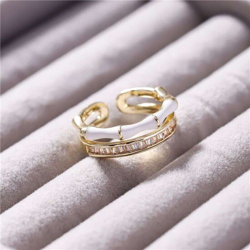 Hot sale Designer ring for women Chinese style green bamboo knot gold-plated Mozambique diamond high-end open ring luxury jewelry party gift wedding f