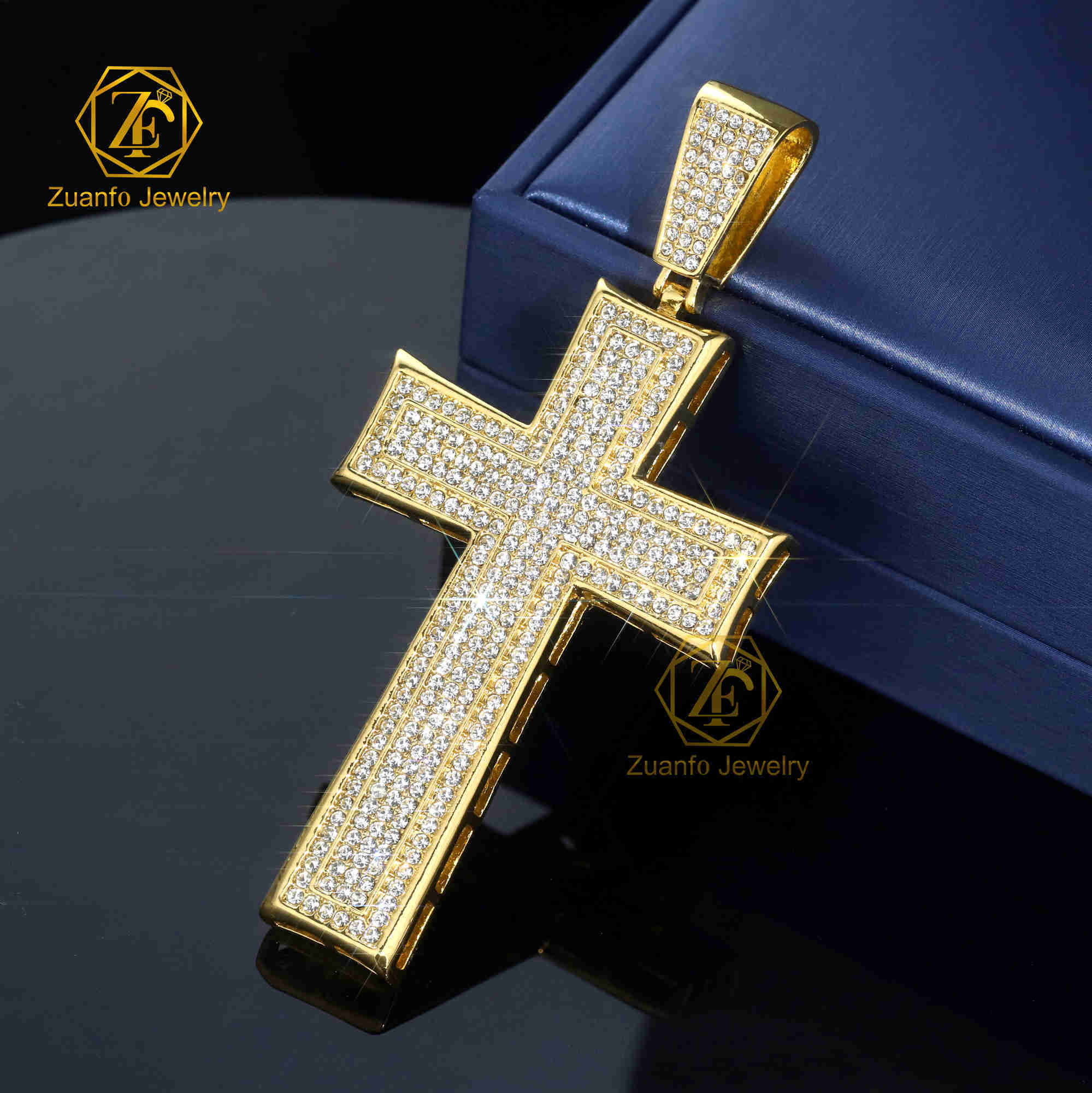 Wholesale Moissanite Iced Out Real Solid Silver 10K 14K 18K Gold Plated Pendant Photo Cross Jesus Initial Single Cross