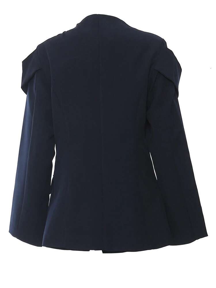 Navy Blue Irregular Shaped Big Size Blazer Women New Stand Collar Long Sleeve Jacket Fashion Spring Autumn 2025 1Dh7154