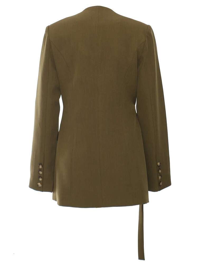 Women Green Corss Bandage Pocket Elegant Blazer New V-Neck Long Sleeve Jacket Fashion Tide Spring Autumn 2025 1Dh7482