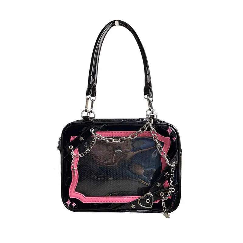 Y2k Aesthetic Patchwork Chain Women's Handbags Vintage Fashion Punk Gothic Underarm Bag Streetwear Transparent Shoulder Ita Bags