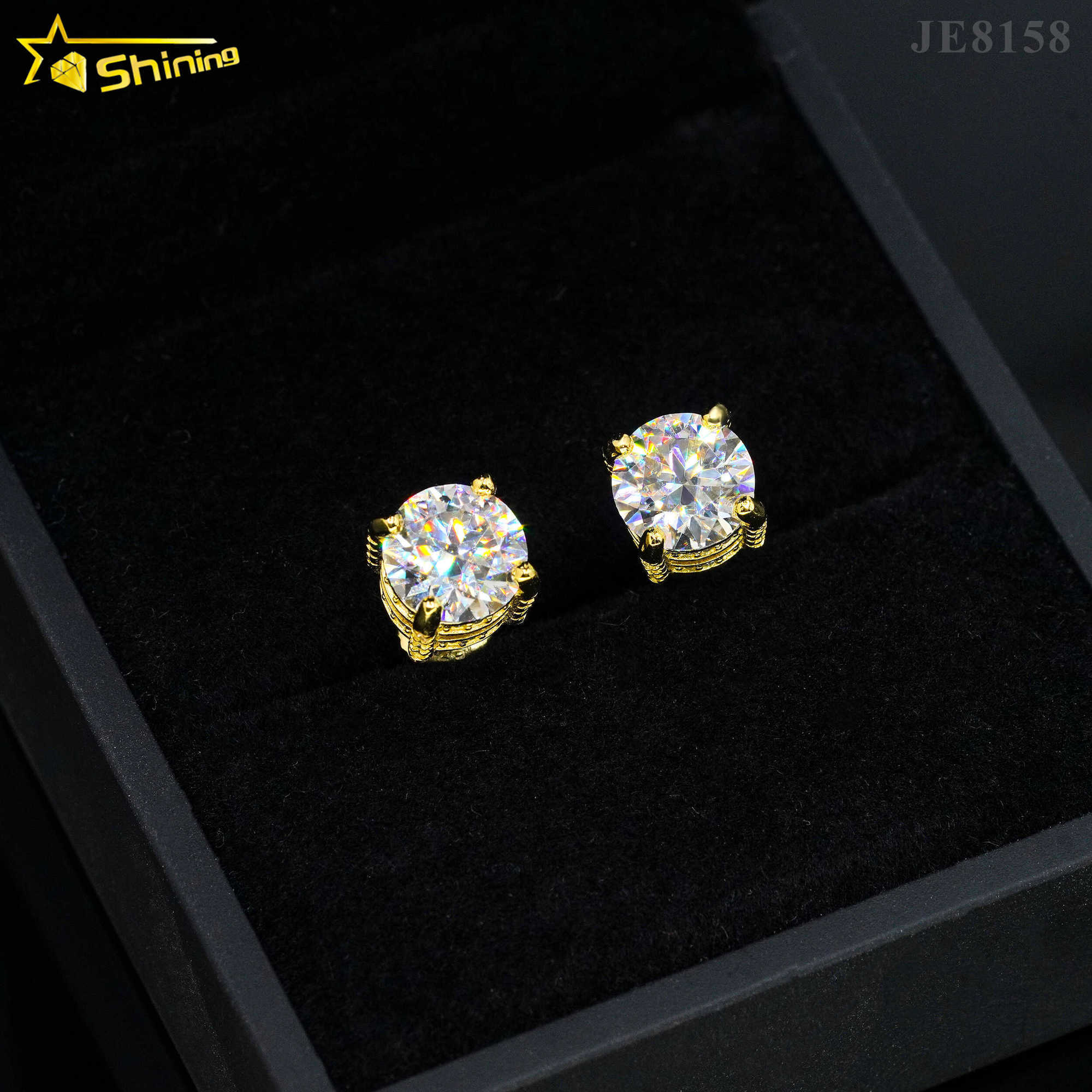 New arrival moissanite earrings 18k gold plated silver jewelry full round side stones screw back stud earrings