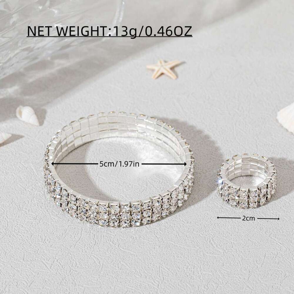 Hot sale Designer bracelet ring set Cross border European and American fashion elastic rhinestone bracelet elastic ring luxury jewelry Wedding designe