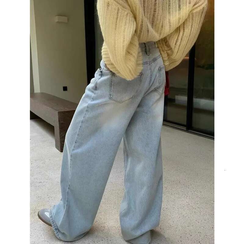 Blue Jeans Women High Waist American Plus Size Wide Leg Vintage Straight Baggy Casual Denim Trousers Mom Oversize Pants