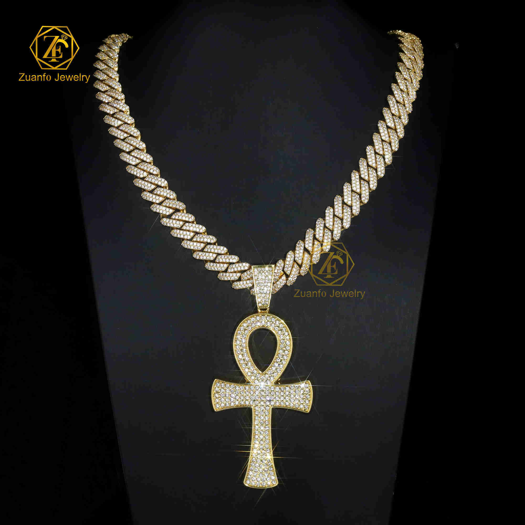 Hiphop Jewelry VVS Diamond Mens Womens 925 Sterling Silver Moissanite Cross Pendant Gold-Plated GRA Certified Perfect Gift